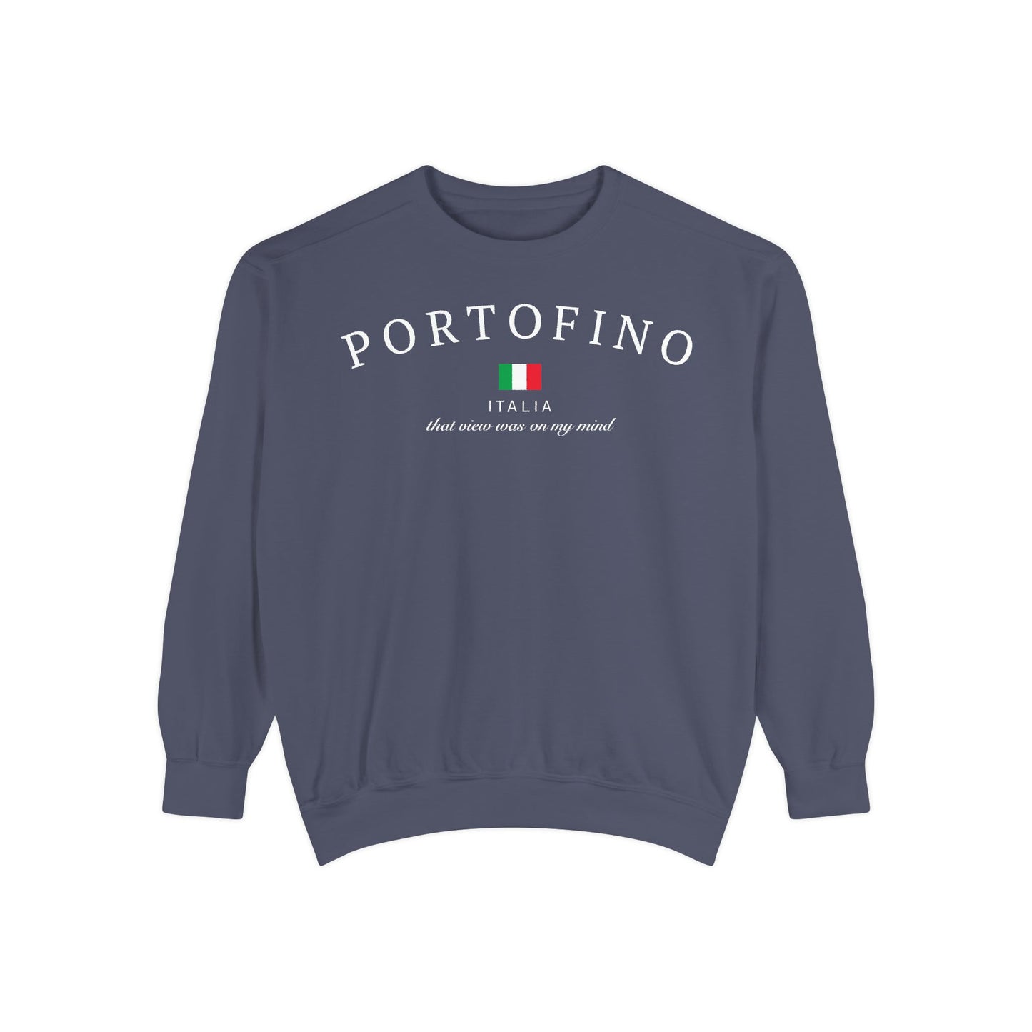 Portofino Garment-Dyed Sweatshirt, Cozy Travel Sweatshirt, Italian Souvenir Sweater, Unisex Fashion Sweatshirt, Gift for Travelers
