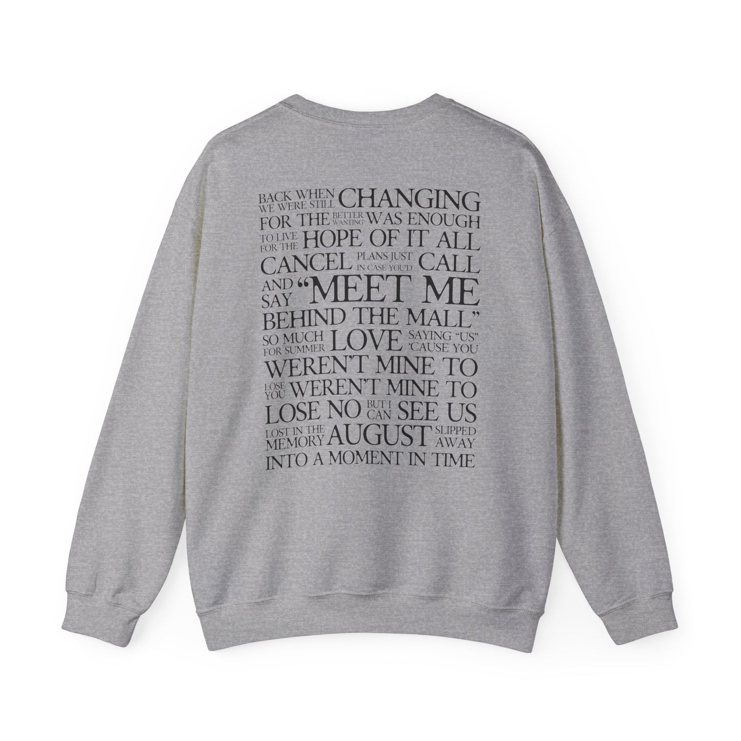 August (lyrics on back) Crewneck Sweatshirt