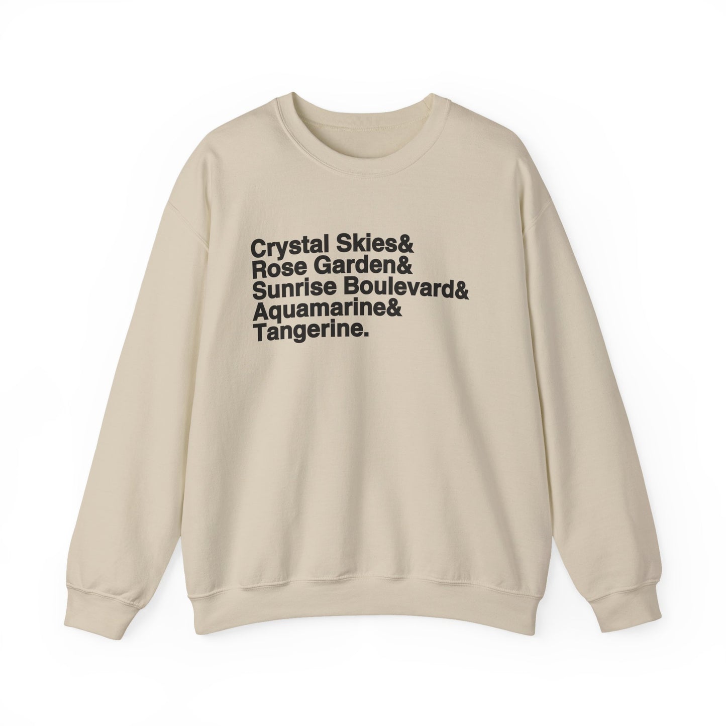 Crystal Skies, Rose Gardens, Sunrise Boulevard, Aquamarine and Tangerine Sweater
