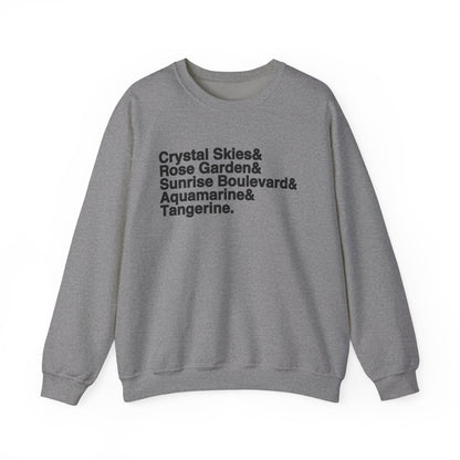 Crystal Skies, Rose Gardens, Sunrise Boulevard, Aquamarine and Tangerine Sweater