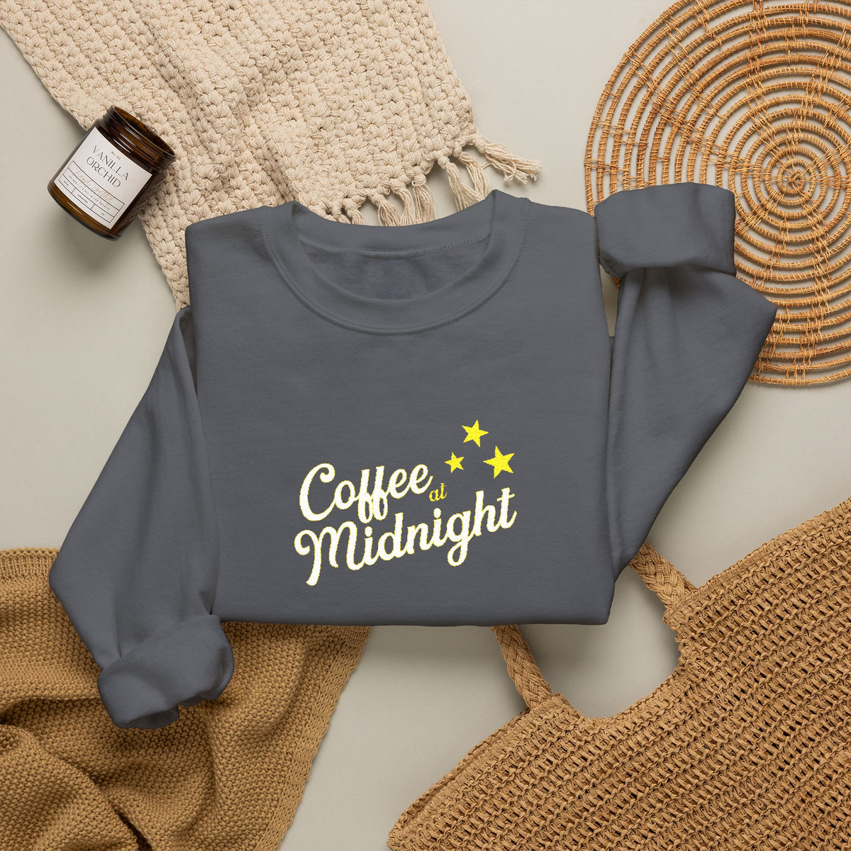 Coffee at Midnight Embro Crewneck Sweatshirt