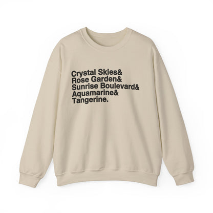 Crystal Skies, Rose Gardens, Sunrise Boulevard, Aquamarine and Tangerine Sweater