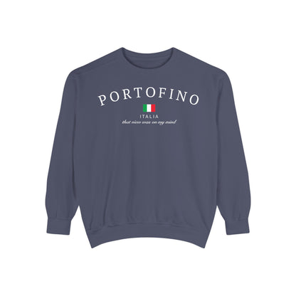 Portofino Garment-Dyed Sweatshirt, Cozy Travel Sweatshirt, Italian Souvenir Sweater, Unisex Fashion Sweatshirt, Gift for Travelers