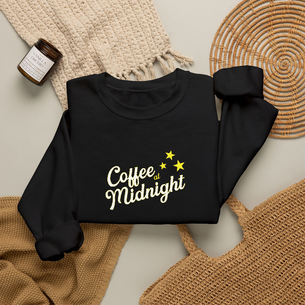 Coffee at Midnight Embro Crewneck Sweatshirt