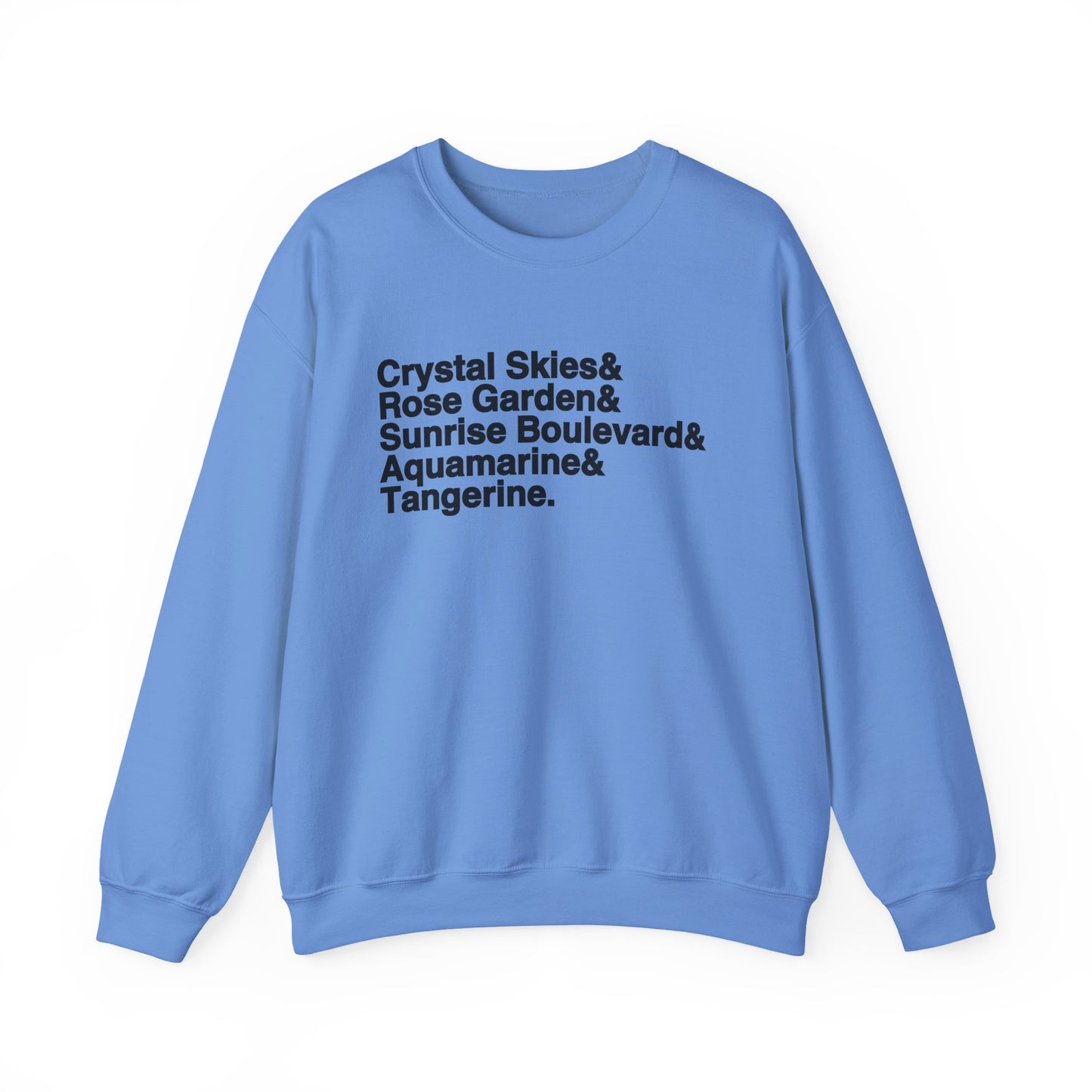 Crystal Skies, Rose Gardens, Sunrise Boulevard, Aquamarine and Tangerine Sweater
