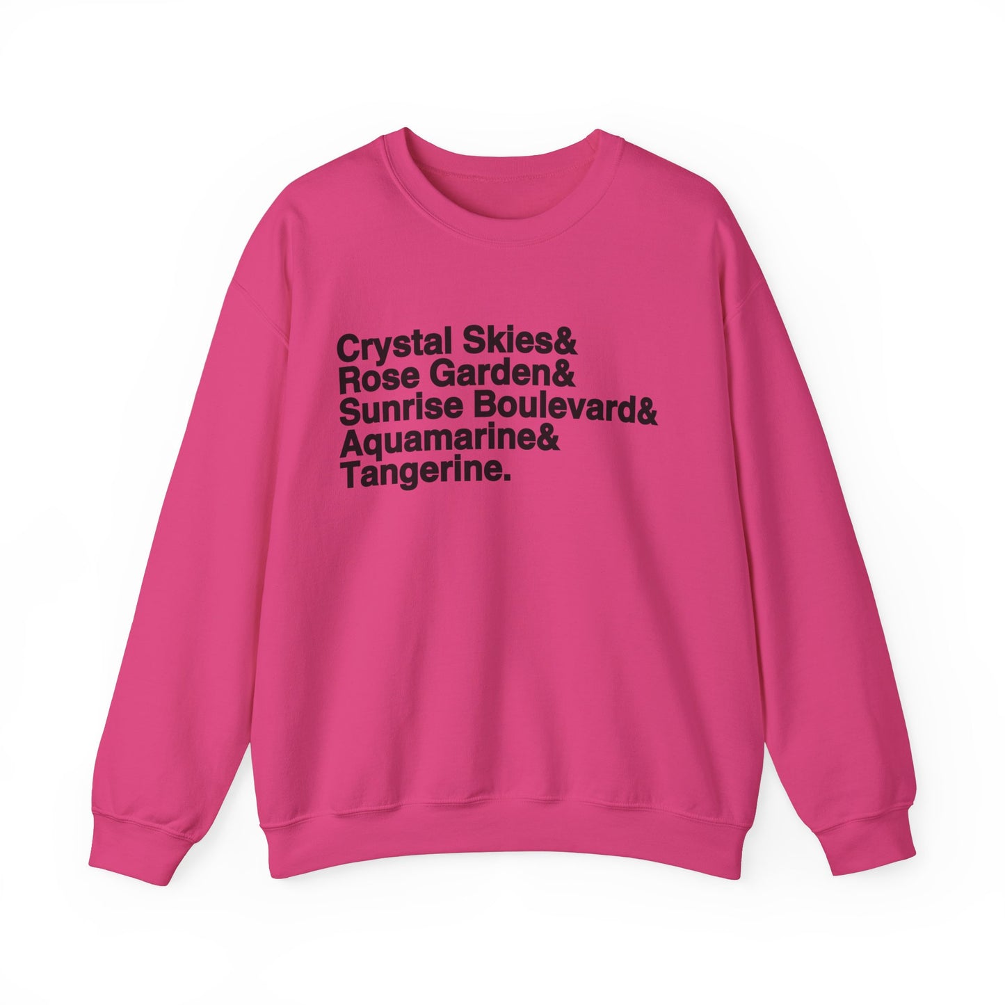 Crystal Skies, Rose Gardens, Sunrise Boulevard, Aquamarine and Tangerine Sweater