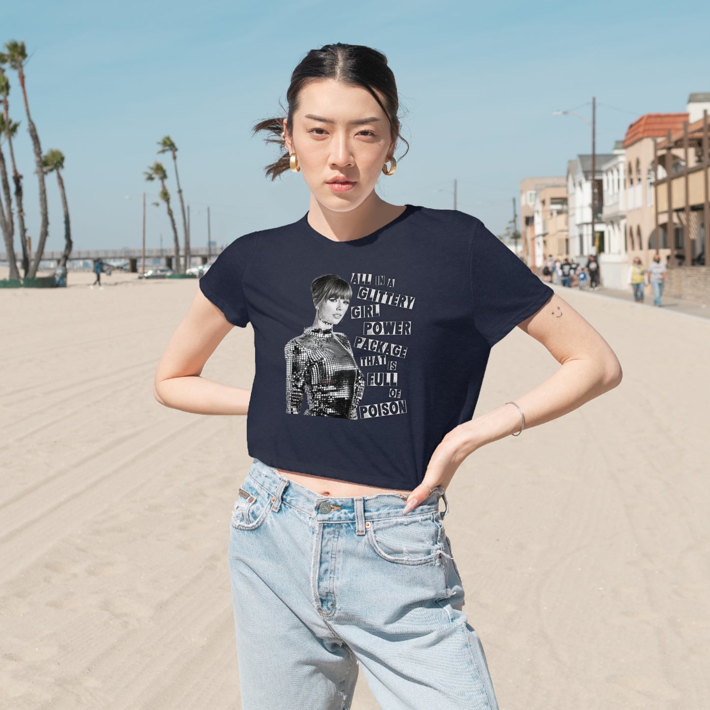 Glittery Girl Power Flowy Cropped Tee