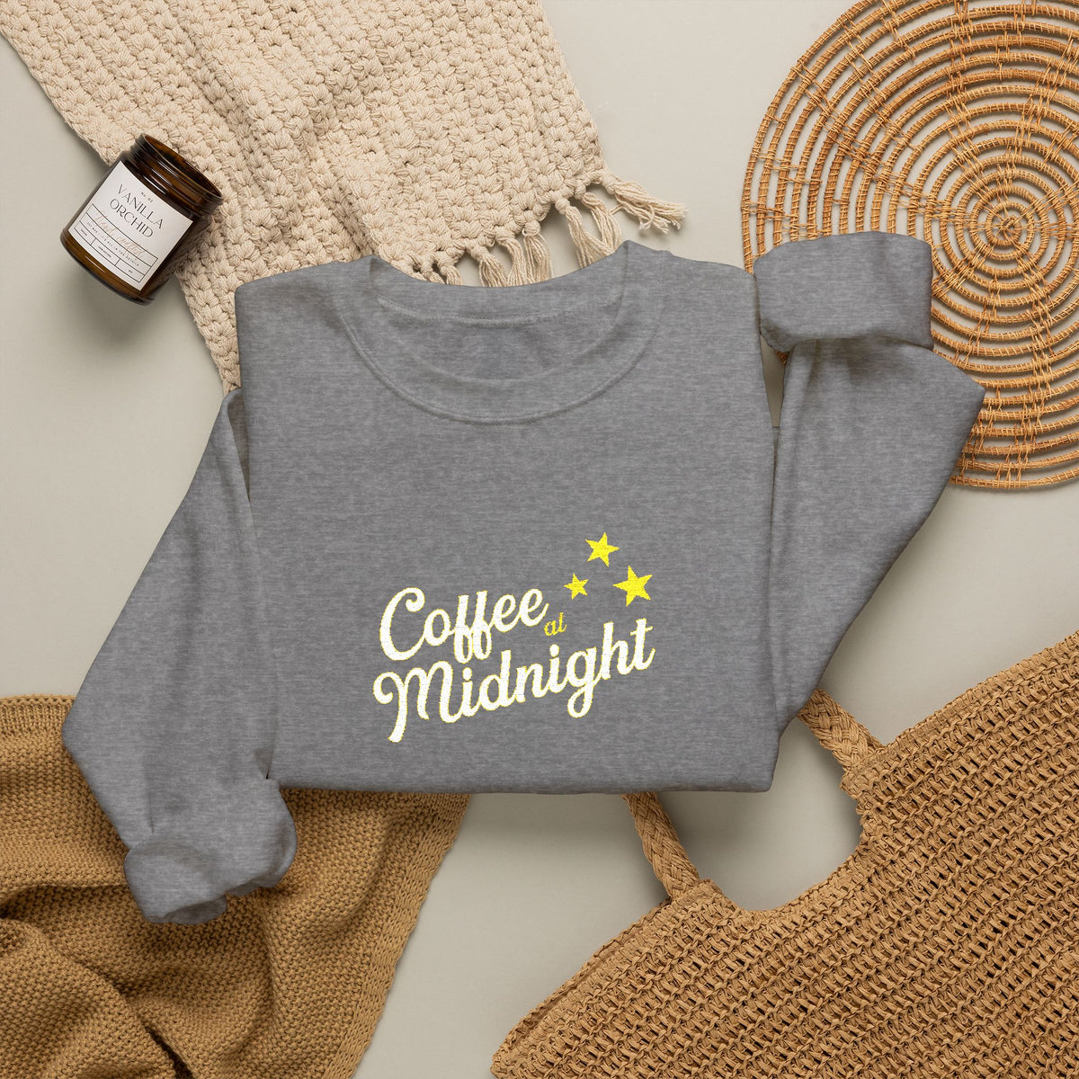 Coffee at Midnight Embro Crewneck Sweatshirt