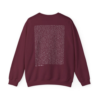 All Too Well 10 Minute Version (lyrics on back) Crewneck Sweatshirt