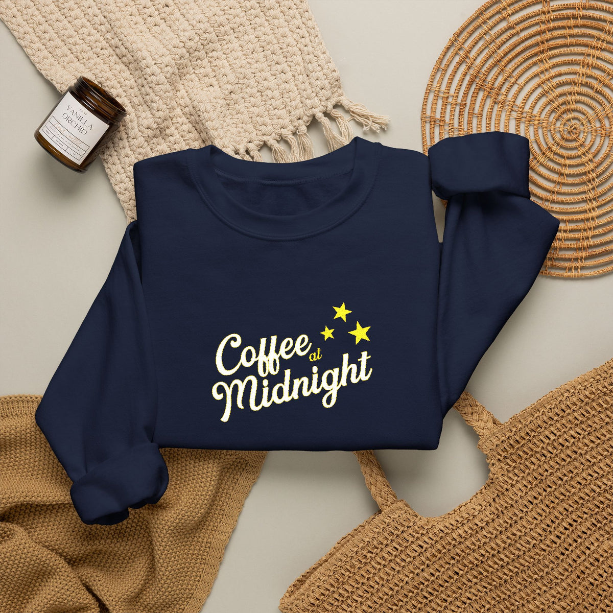 Coffee at Midnight Embro Crewneck Sweatshirt