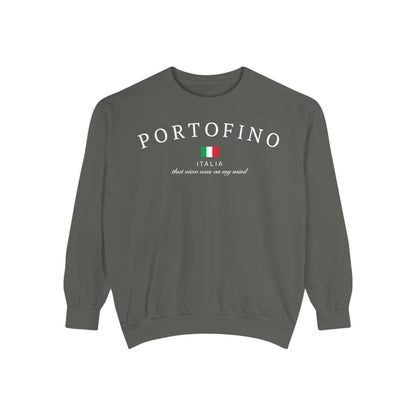 Portofino Garment-Dyed Sweatshirt, Cozy Travel Sweatshirt, Italian Souvenir Sweater, Unisex Fashion Sweatshirt, Gift for Travelers