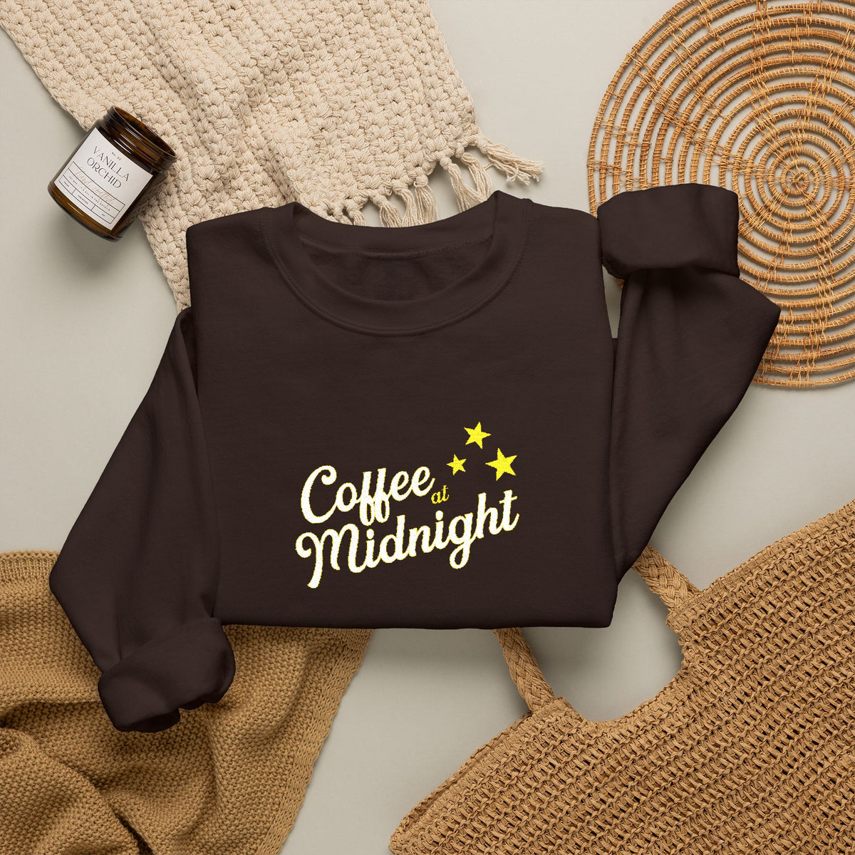 Coffee at Midnight Embro Crewneck Sweatshirt